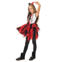 Déguisement arlequin avec froufrou noir, rouge - Fille - RueDeLaFete