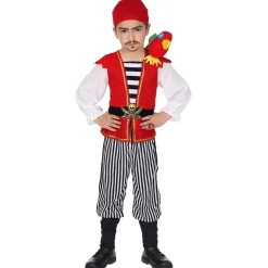 Déguisement Pirate rouge et noir avec perroquet - Enfant - RueDeLaFete