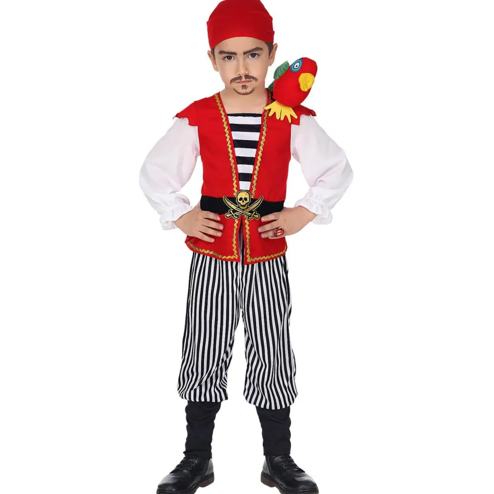 Déguisement Pirate rouge et noir avec perroquet - Enfant - RueDeLaFete