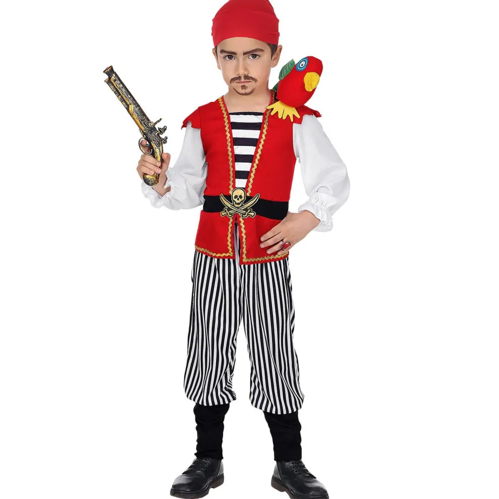 Déguisement Pirate rouge et noir avec perroquet - Enfant - RueDeLaFete