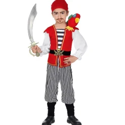 Déguisement Pirate rouge et noir avec perroquet - Enfant - RueDeLaFete