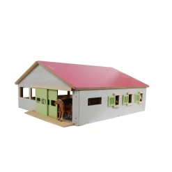 Ecurie avec 3 boxes et manège intérieur rose en bois (1:32) - Kids Globe Horses