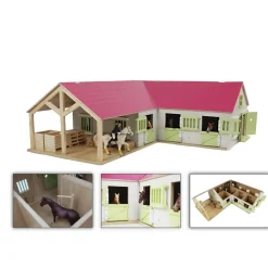 Ecurie de 4 boxes avec espace de stockage en bois (1:24) - Kids Globe Horses