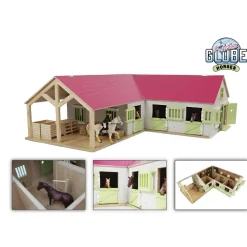 Ecurie de 4 boxes avec espace de stockage en bois (1:24) - Kids Globe Horses