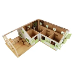 Ecurie de 4 boxes avec espace de stockage en bois (1:24) - Kids Globe Horses