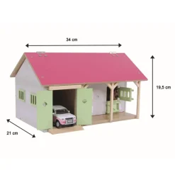 Ecurie pour chevaux avec 2 coffres et rangement rose en bois (1:32) - Kids Globe Horses