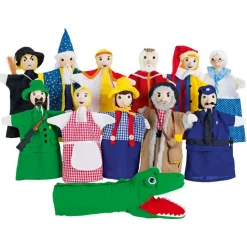 Ensemble de 12 Marionnettes en bois et tissu - Dam