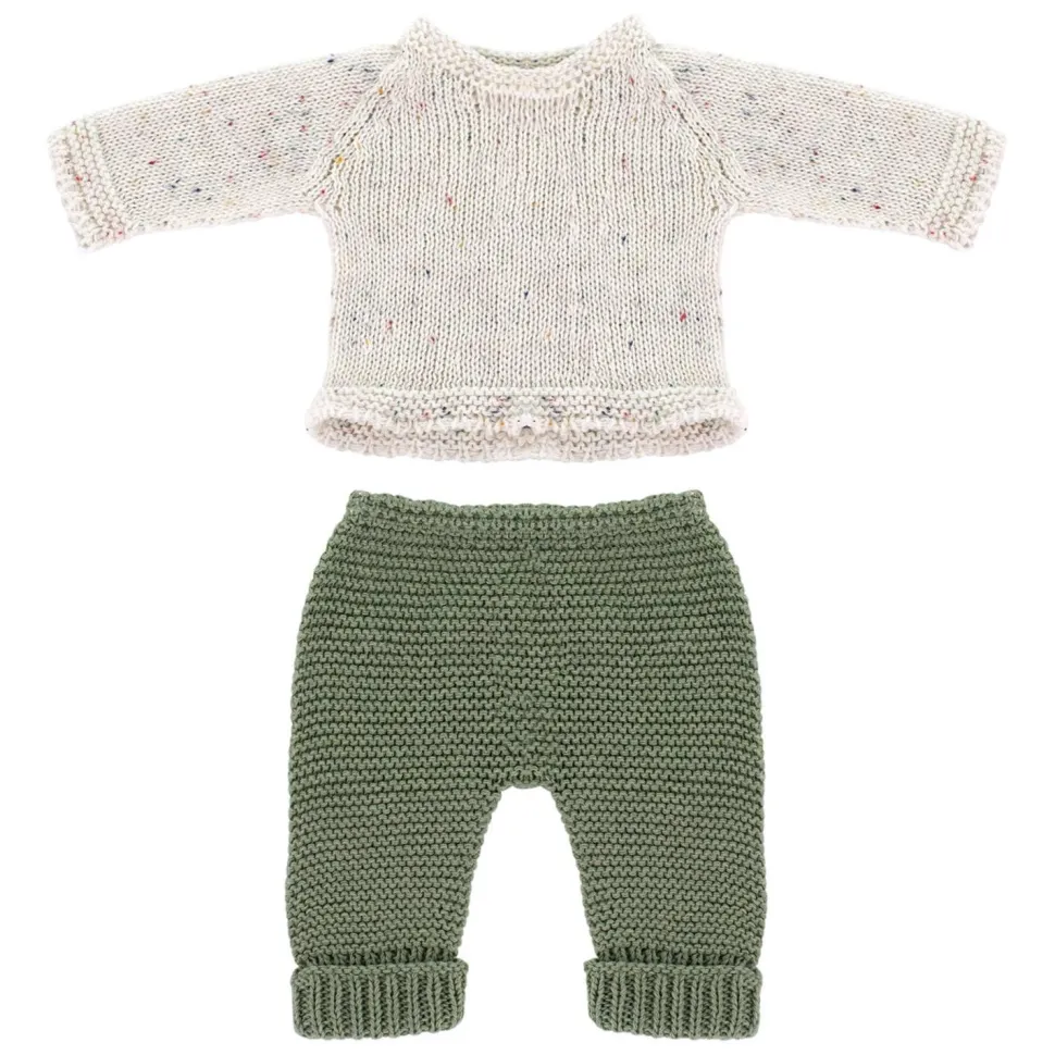 ENSEMBLE de VÊTEMENTS TRICOTÉ vert/ecru pour poupées de 32cm - Miniland