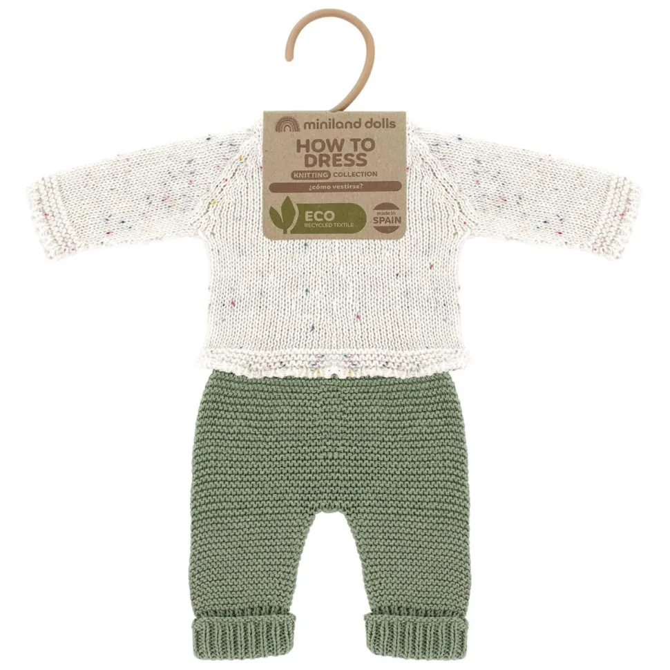 ENSEMBLE de VÊTEMENTS TRICOTÉ vert/ecru pour poupées de 32cm - Miniland