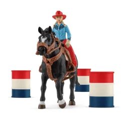 Figurines Farm World : Cowgirl et Tonneaux de Racing - Schleich