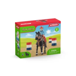 Figurines Farm World : Cowgirl et Tonneaux de Racing - Schleich