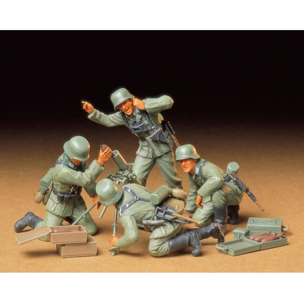Figurines 2ème Guerre Mondiale : Mortiers allemands et servants - Tamiya