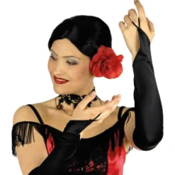 Gants mitaines en satin 42cm, Noirs - RueDeLaFete