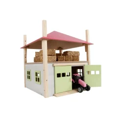 Grange à foin en bois avec grenier et toit réglable en hauteur rose (1:32) - Kids Globe Horses