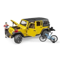 Jeep Wrangler Rubicon avec cycliste et vélo tout terrain - Bruder