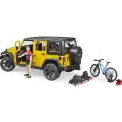 Jeep Wrangler Rubicon avec cycliste et vélo tout terrain - Bruder