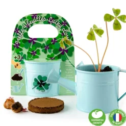 Kit de jardinage : Mini arrosoir bleu et ses graines de trèfle - Radis et Capucine