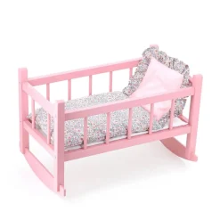 Lit bercelonnette pour poupée 40 cm : Laqué rose, garnissage vanille-fraise - Petitcollin