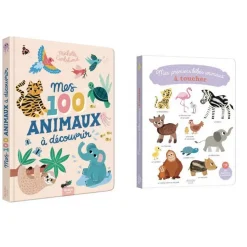 Lot de 2 livres : Mes 100 animaux à découvrir et mes premiers animaux à toucher - Editions Auzou