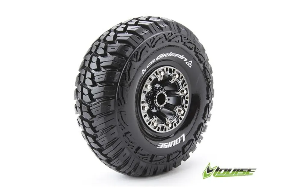 Louise RC - CR-GRIFFIN - Pneus 1-10e Crawler - Super Soft - Jantes 2.2" Chromées Noires - Hex 12mm - - Louise RC Tyres