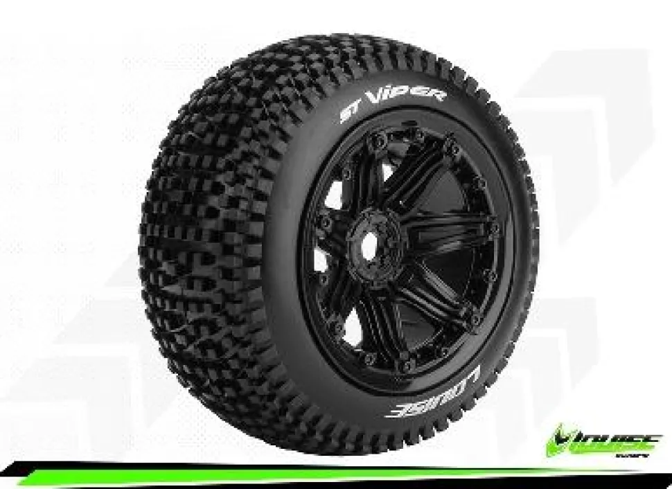 Louise RC - ST-VIPER - 1-8 Stadium Truck Tire Set - Monter - Sport - Jantes type Bead 3.8 Noir - Hex - Louise RC Tyres