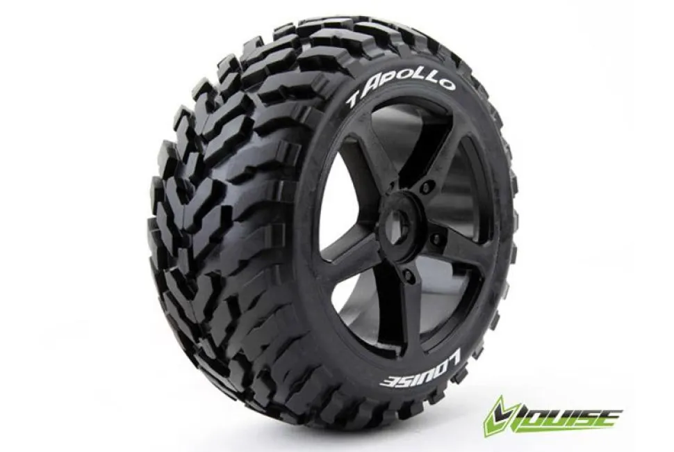 Louise RC - T-APOLLO - Pneus 1-8e Truggy - Soft - Jantes à batons Noirs - 0-Offset - Hex 17mm - 1 Pa - Louise RC Tyres