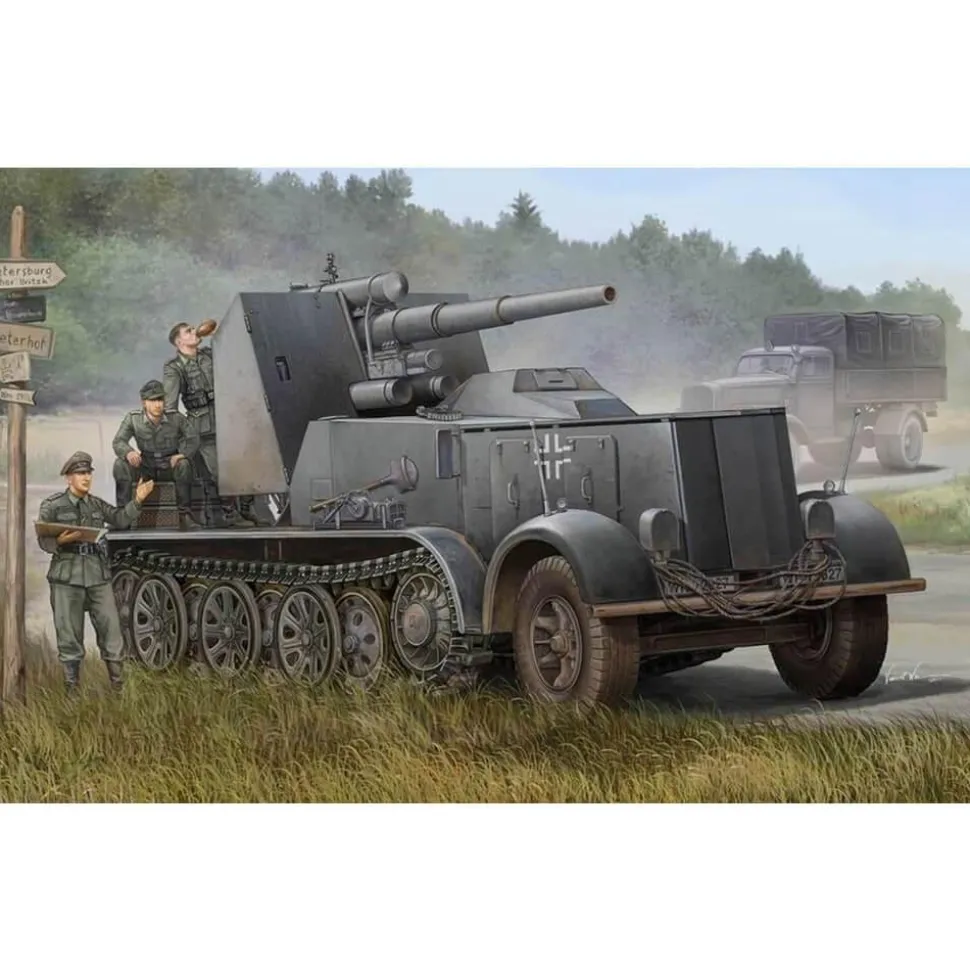Maquette véhicule militaire : German 8.8cm Flak 18 Selbstfahrlafette - Trumpeter