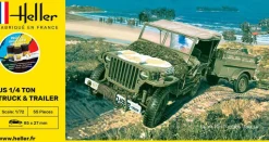 Maquette véhicule militaire : Kit : US 1/4 Ton Truck Trailer - Heller