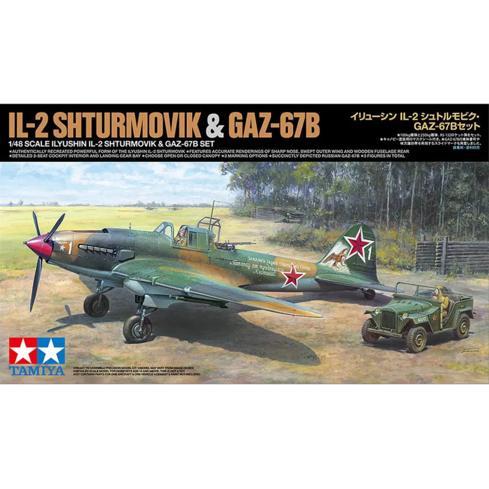 Maquettes Avion et véhicule : Ilyushin IL-2 Shturmovik & Jeep GAZ-67B - Tamiya
