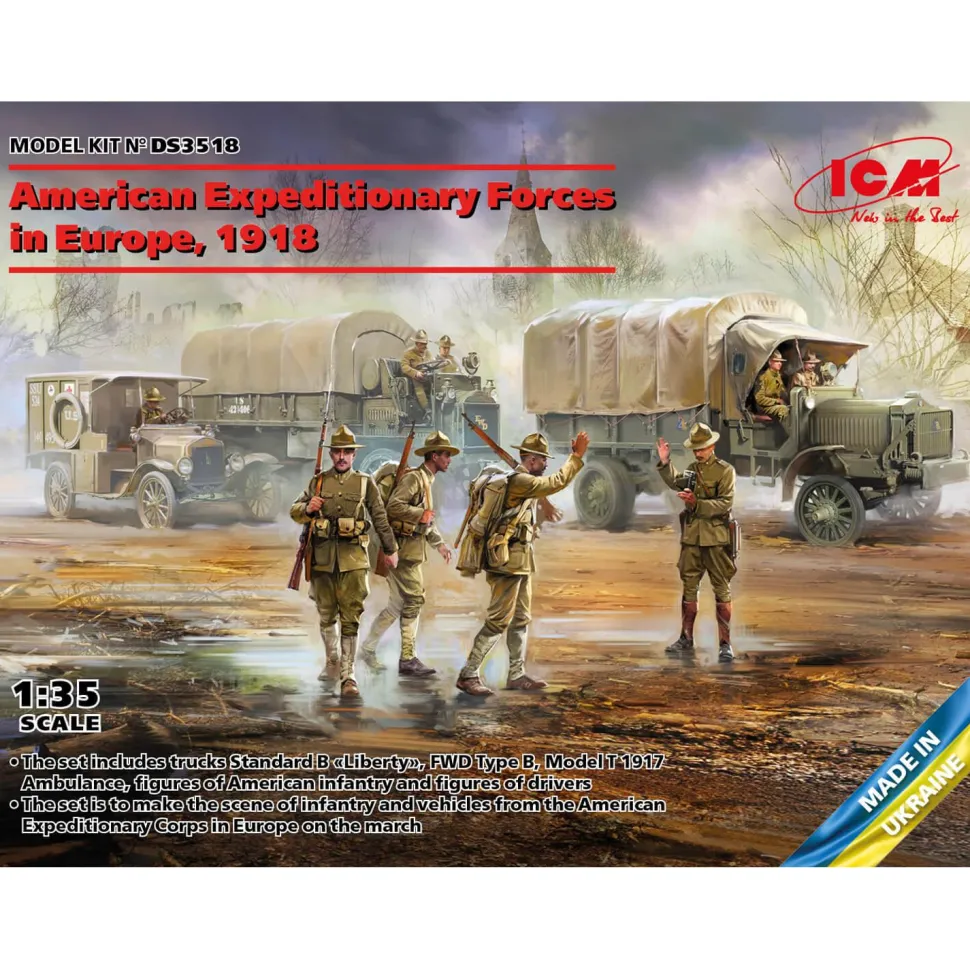 Maquettes véhicules et figurines : Forces expéditionnaires américaines en Europe, 1918 - ICM