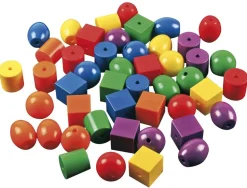 Mega-perles à enfiler diam. 4,5 cm, set de 48 pces + 6 ficelles - Eduplay