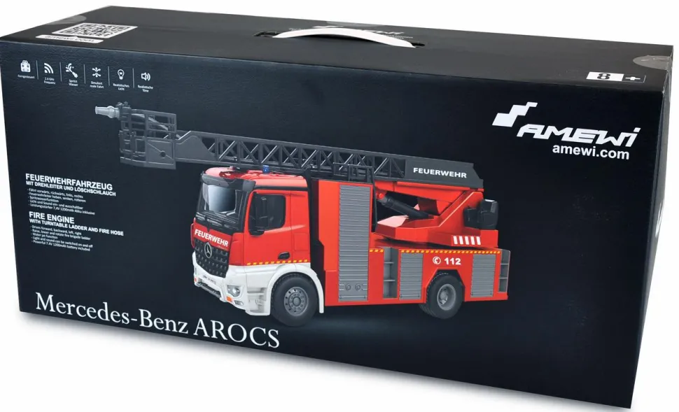 MERCEDES-BENZ AROCS FIRE TRUCK AERIAL LADDER 1/18 RTR - Amewi