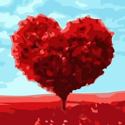 Mini broderie diamant : Arbre rouge Coeur - sans chassis en bois - Figured'Art