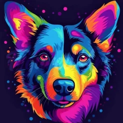 Mini broderie diamant : Chien Abstrait Pop Art Néon - sans chassis en bois - Figured'Art