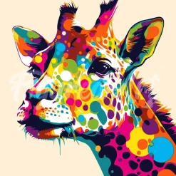 Mini broderie diamant : Girafe Abstraite Pop Art - toile tendue sur chassis - Figured'Art