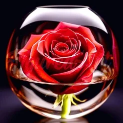 Mini broderie diamant : Rose Rouge dans le Verre - sans chassis en bois - Figured'Art