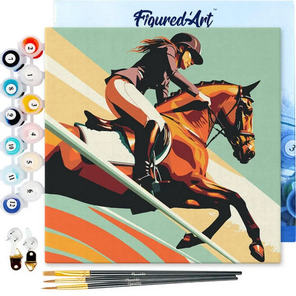 Mini peinture au numéro : Affiche sportive Equitation - toile tendue sur chassis - Figured'Art