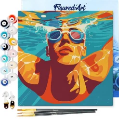 Mini peinture au numéro : Affiche sportive Natation - toile tendue sur chassis - Figured'Art