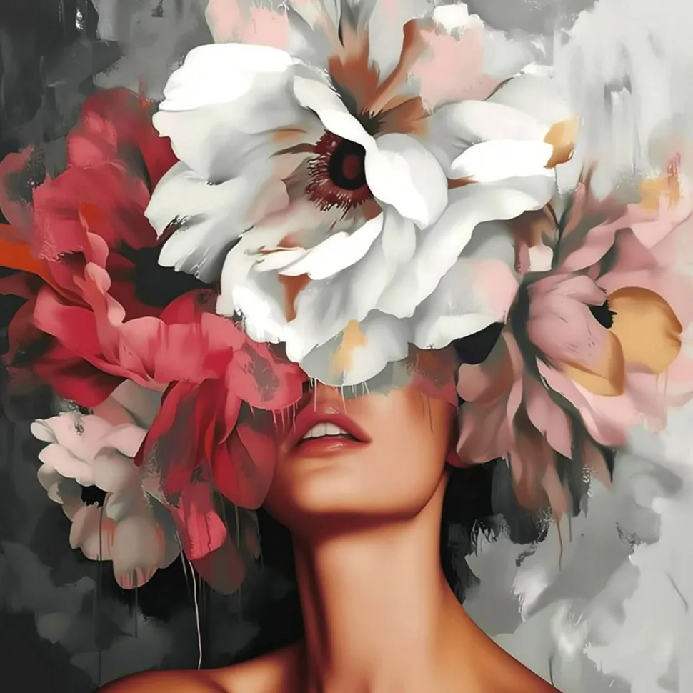 Mini peinture au numéro : Beauté derrière les fleurs - toile tendue sur chassis - Figured'Art