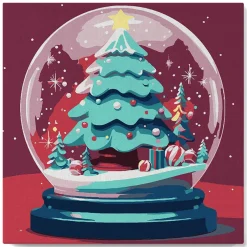 Mini peinture au numéro : Boule à Neige et Sapin de Noël - toile tendue sur chassis - Figured'Art