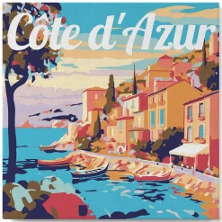 Mini peinture au numéro : Côte d'Azur - toile tendue sur chassis - Figured'Art