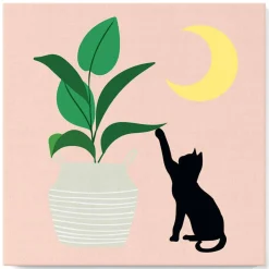 Mini peinture au numéro : Chaton et Plante au clair de Lune - toile tendue sur chassis - Figured'Art