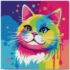 Mini peinture au numéro : Chat Abstrait Pop Art - toile tendue sur chassis - Figured'Art
