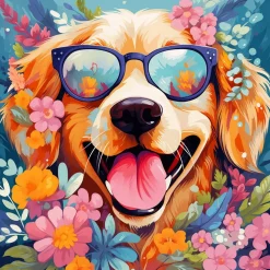 Mini peinture au numéro : Chiot fantaisie et des fleurs - toile tendue sur chassis - Figured'Art