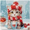 Mini peinture au numéro : Chat Mignon avec Écharpe Rouge - toile tendue sur chassis - Figured'Art