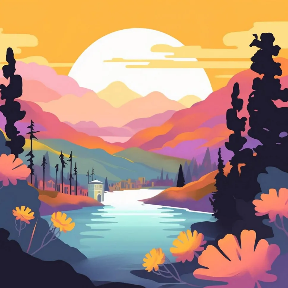 Mini peinture au numéro : Coucher de Soleil Coloré au Bord du Lac - toile tendue sur chassis - Figured'Art