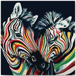 Mini peinture au numéro : Couple de Zèbres colorés - toile tendue sur chassis - Figured'Art