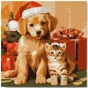 Mini peinture au numéro : Chat et Chien de Noël - toile tendue sur chassis - Figured'Art