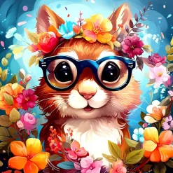 Mini peinture au numéro : Écureuil fantaisie et fleurs - toile tendue sur chassis - Figured'Art