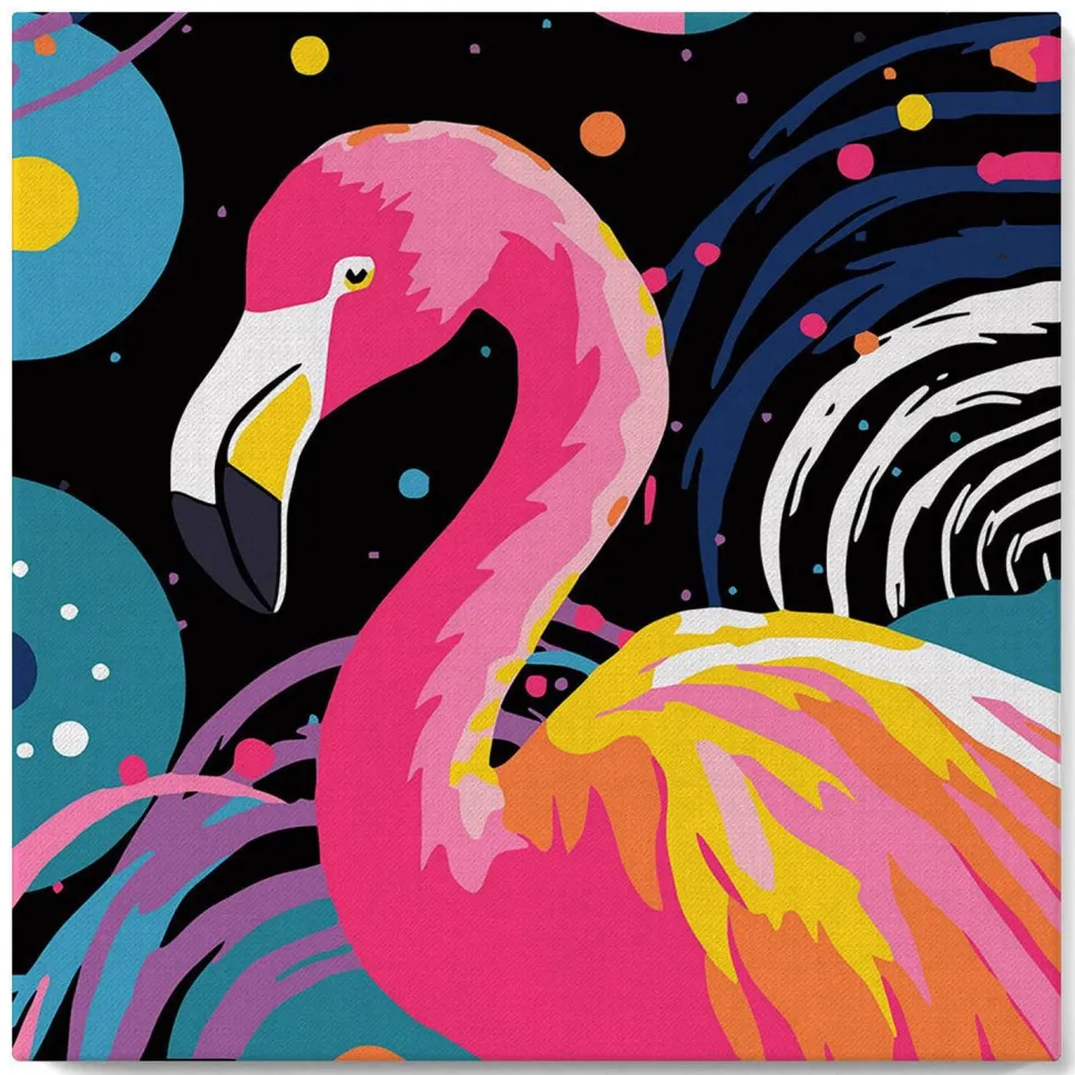 Mini peinture au numéro : Flamant Rose Abstrait Pop Art - toile tendue sur chassis - Figured'Art